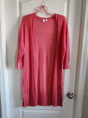GAP Coral Pink Open-Front Long Ribbed Cardigan